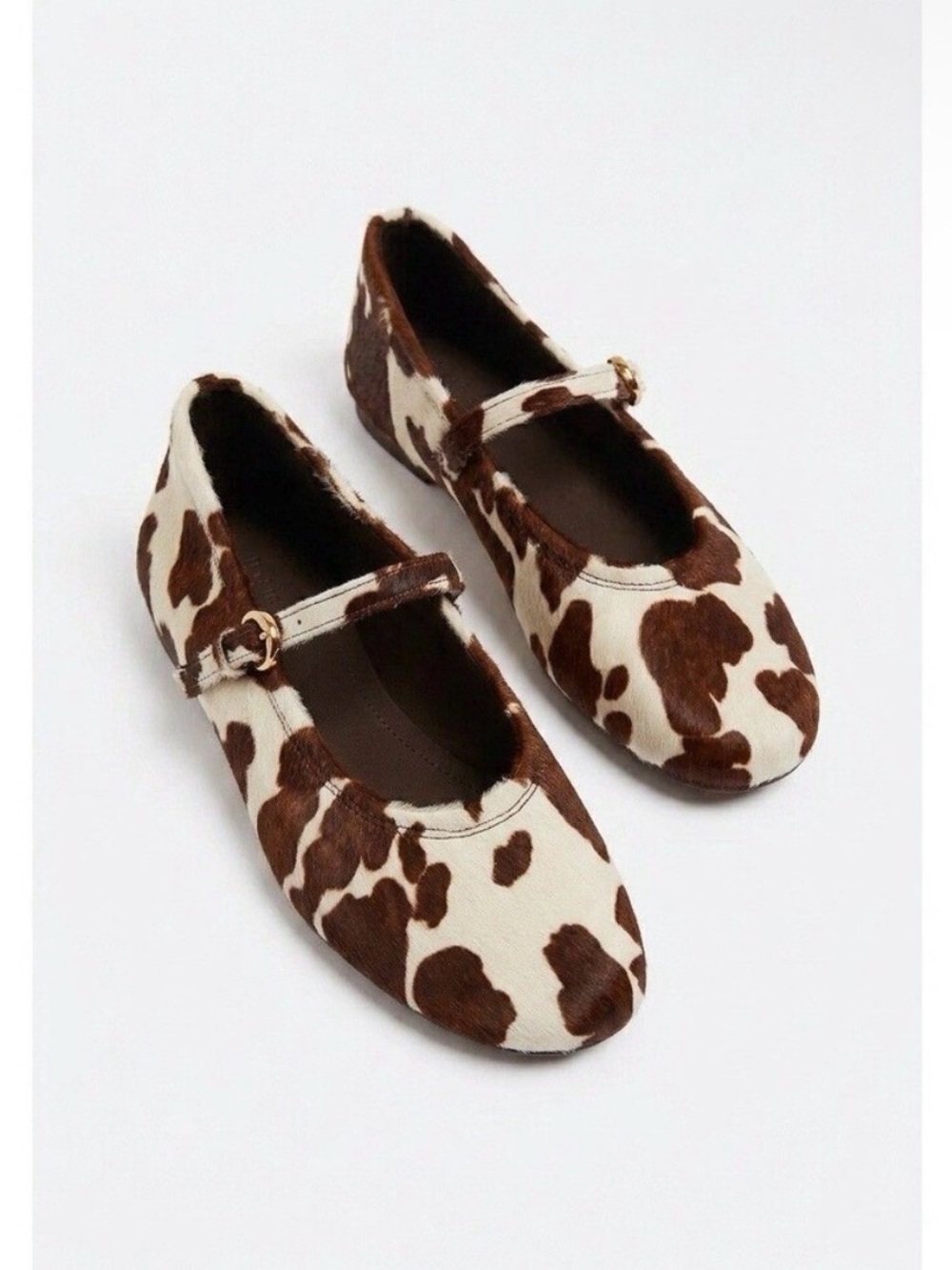Zara Brown and White Cow-Print Mary Jane Flats - EU 37